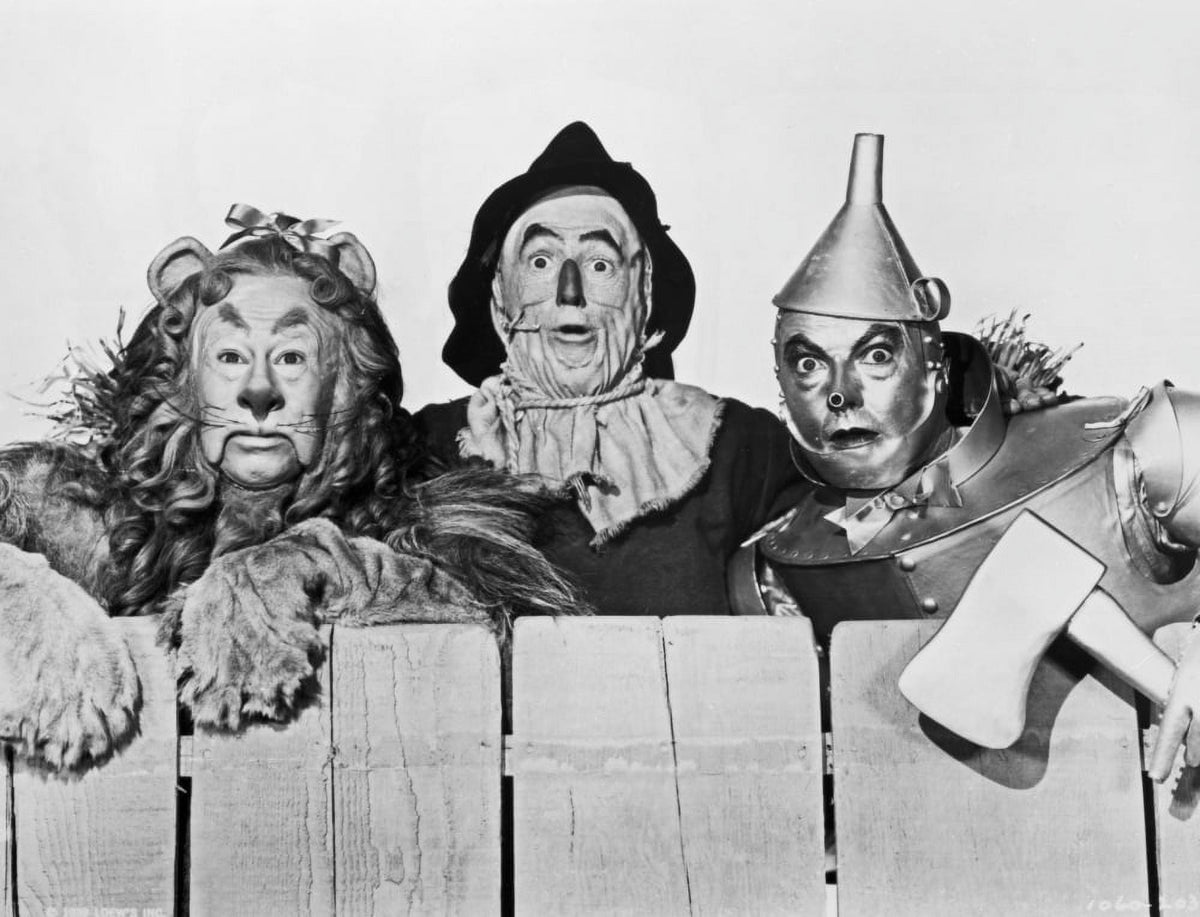 Wizard of Oz photo print featuring Cowardly Lion, Scarecrow, and Tinman.