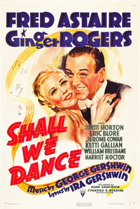 Shall We Dance movie poster featuring Ginger Rogers and Fred Astaire, classic 1937 film art.