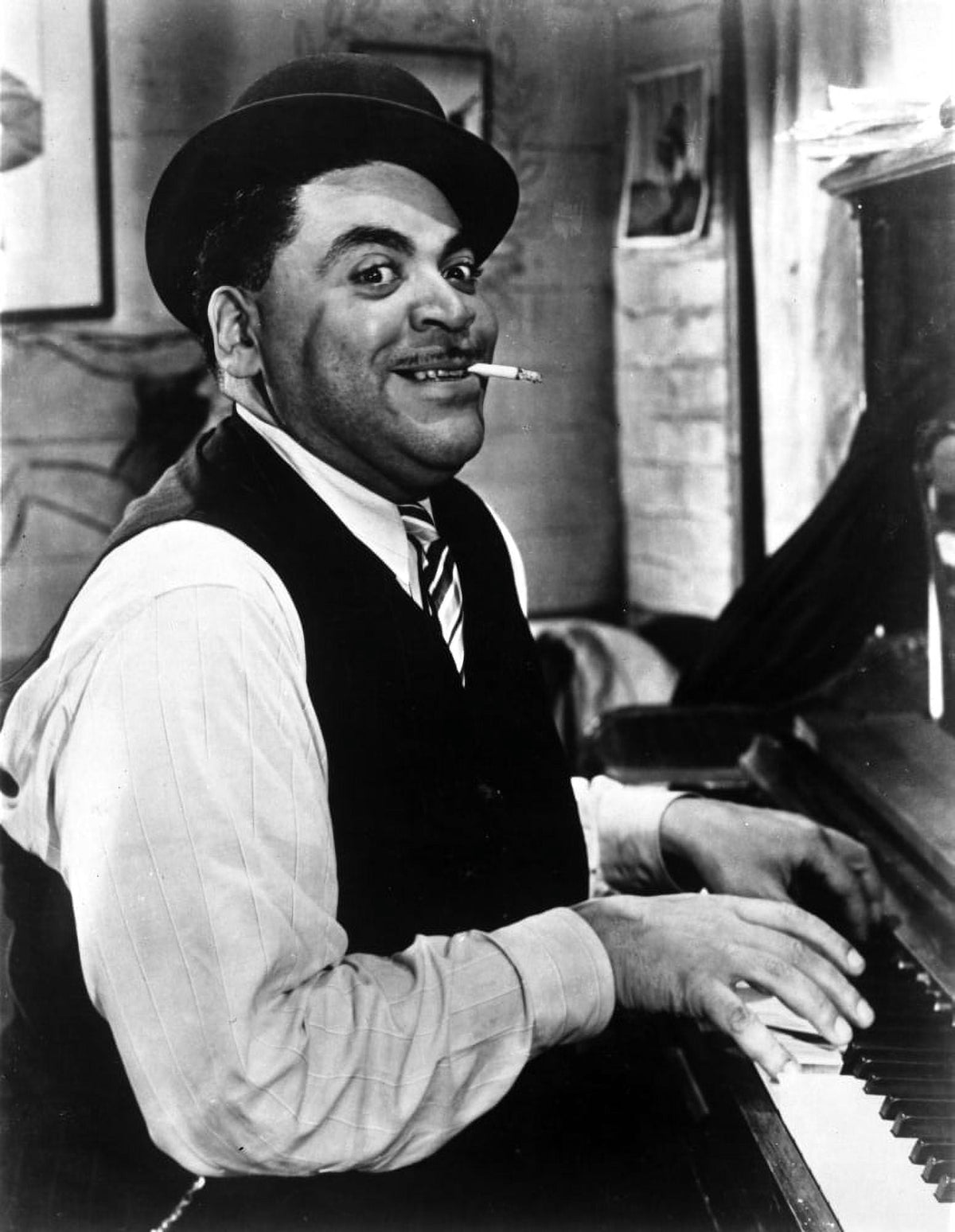 Fats Waller playing the piano photo print capturing the jazz legend in action.