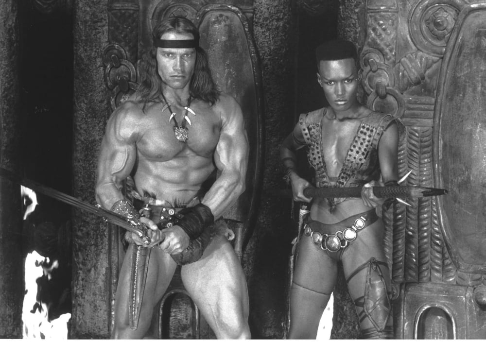 Arnold Schwarzenegger and Grace Jones in Conan the Destroyer photo print.
