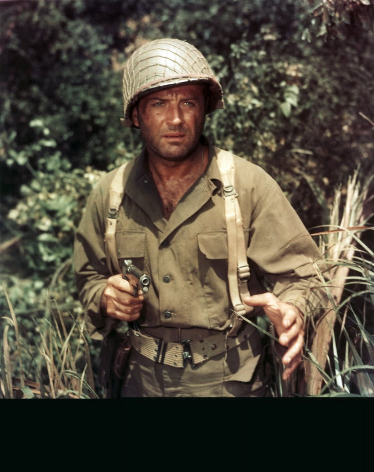 Brad Dexter in army uniform with pistol photo print.