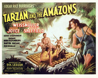 Tarzan and the Amazons movie poster featuring Johnny Weissmuller and Brenda Joyce.