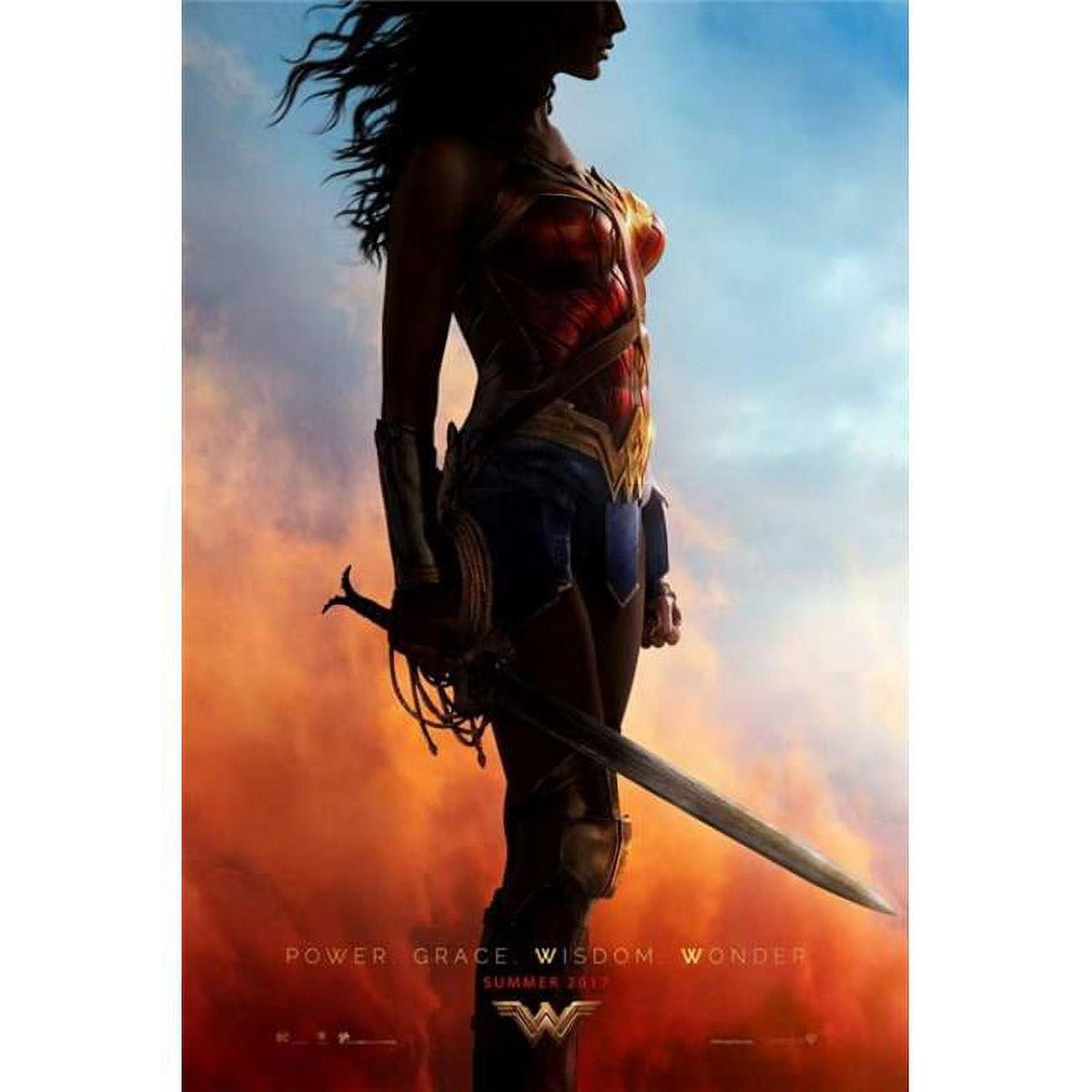 Wonder Woman movie poster print showcasing the iconic superhero.