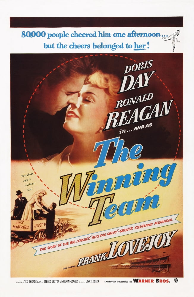 The Winning Team movie poster featuring Ronald Reagan and Doris Day, 11x17 print.