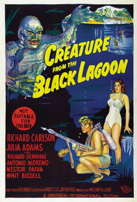 Creature From The Black Lagoon 1954 movie poster featuring Richard Carlson and Julie Adams.