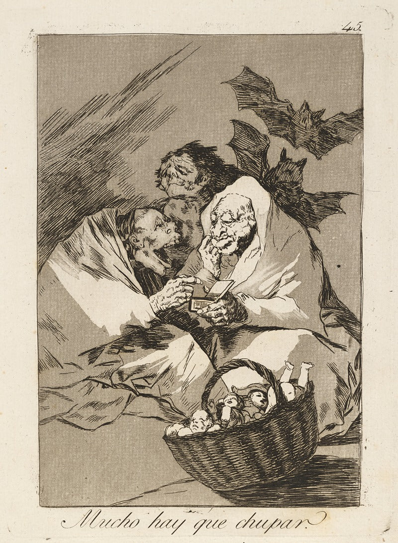 Mucho hay que chupar (There is plenty to suck) poster print by Francisco de Goya, 18 x 24 inches.