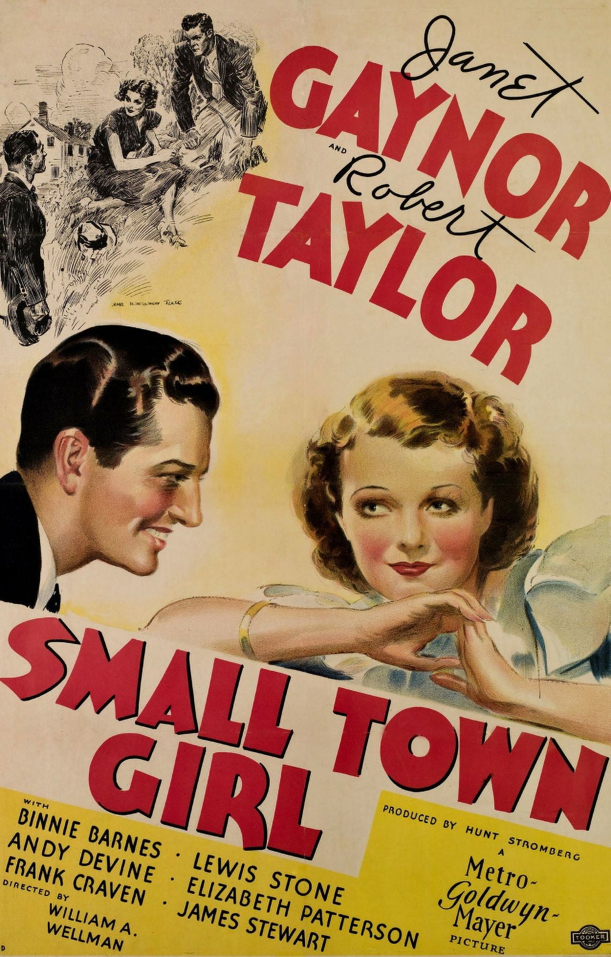 Small Town Girl movie poster featuring Robert Taylor and Janet Gaynor, 1936 film, masterprint.