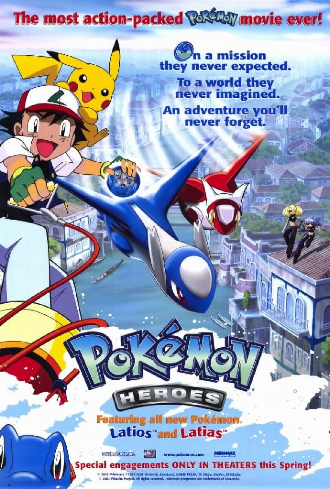 Pokemon Heroes Movie Poster Print featuring vibrant Pokémon characters.