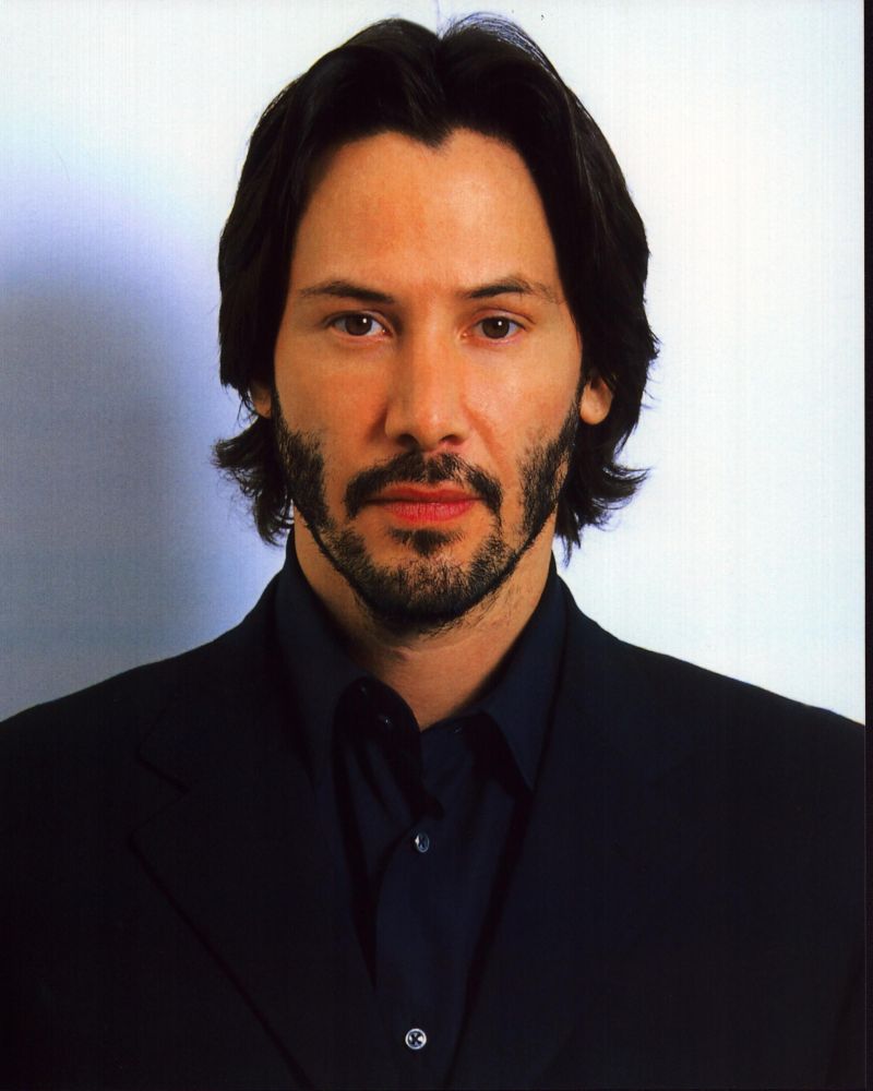 Keanu Reeves photo print in black shirt and blazer