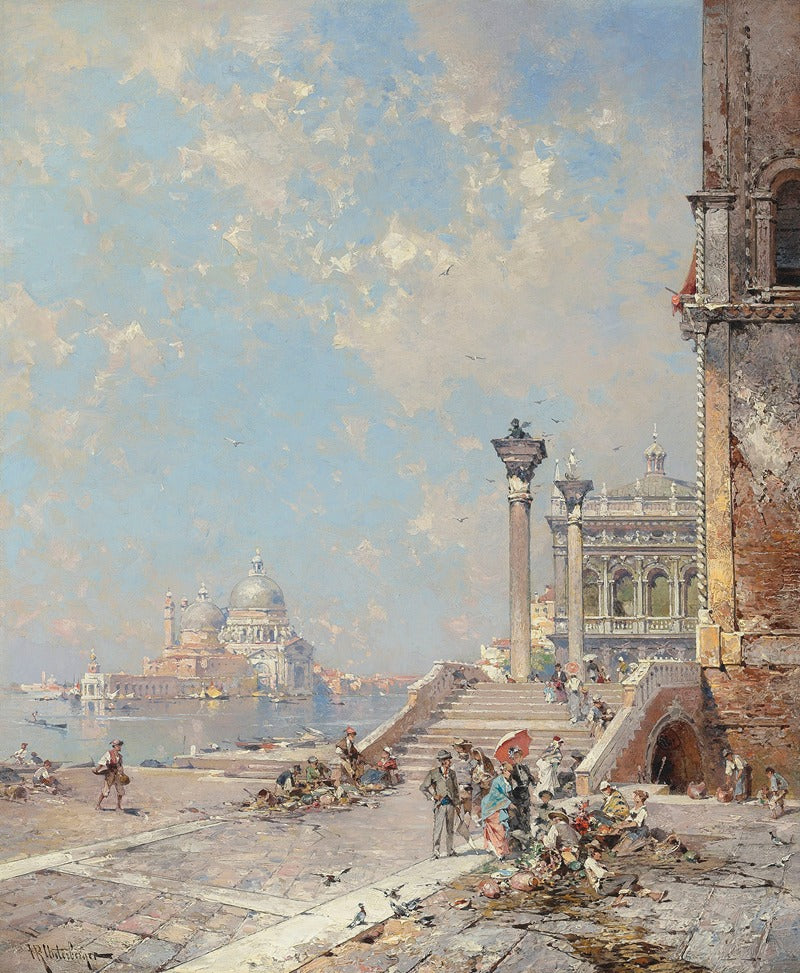 Ponte di Paglia Riva Schiavoni Venice art print by Franz Richard Unterberger, showcasing the iconic architecture and waterways of Venice.
