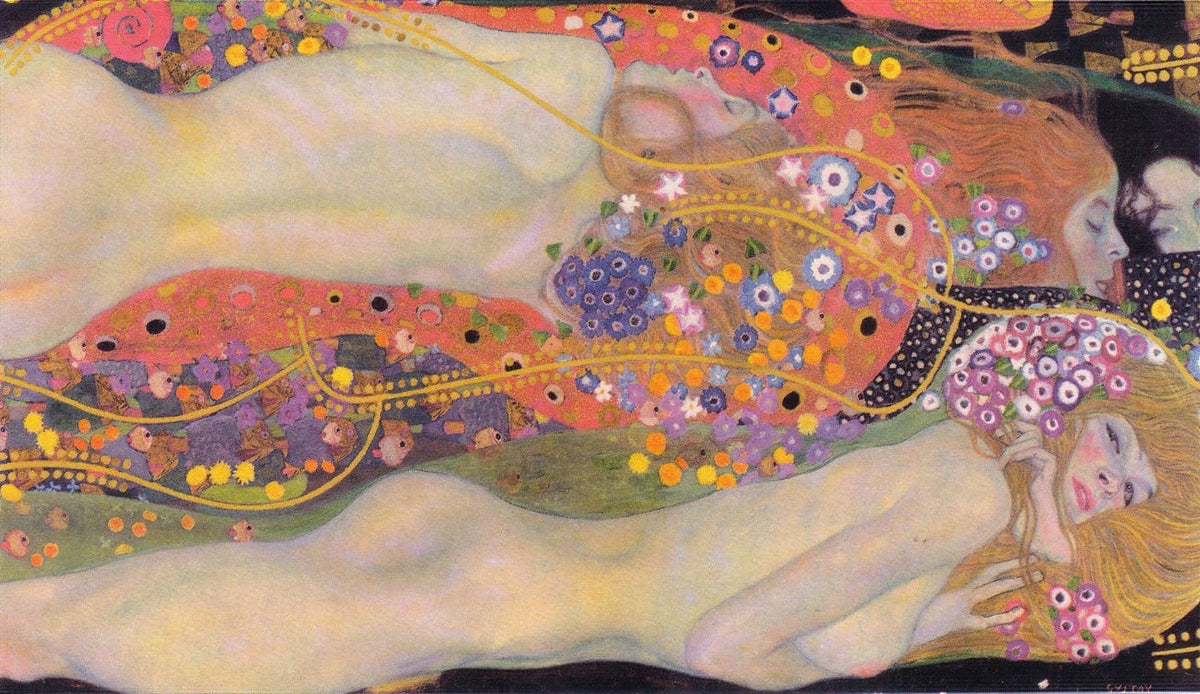 Water Serpents II poster print by Gustav Klimt showcasing intricate patterns and colors.