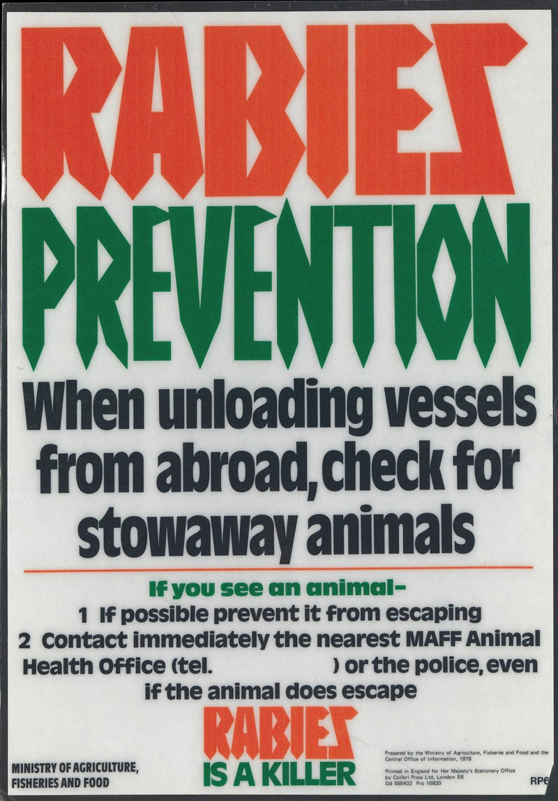 Rabies Prevention Poster Print educational artwork 1977
