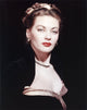 Yvonne DeCarlo close-up portrait photo print on black background.