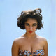 Elizabeth Taylor headshot photo print on blue background