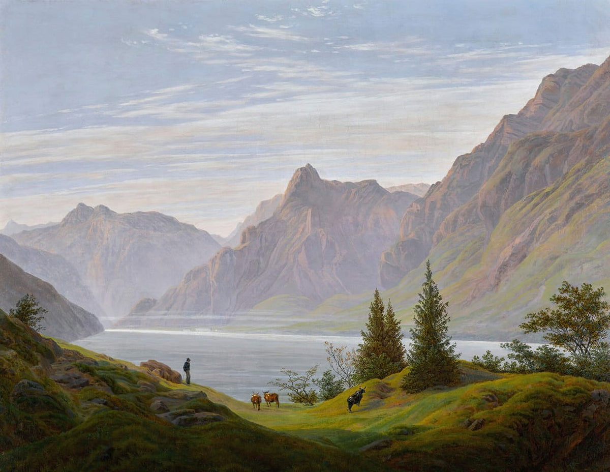 Landscape with Mountain Lake Morning Poster Print by Caspar David Friedrich