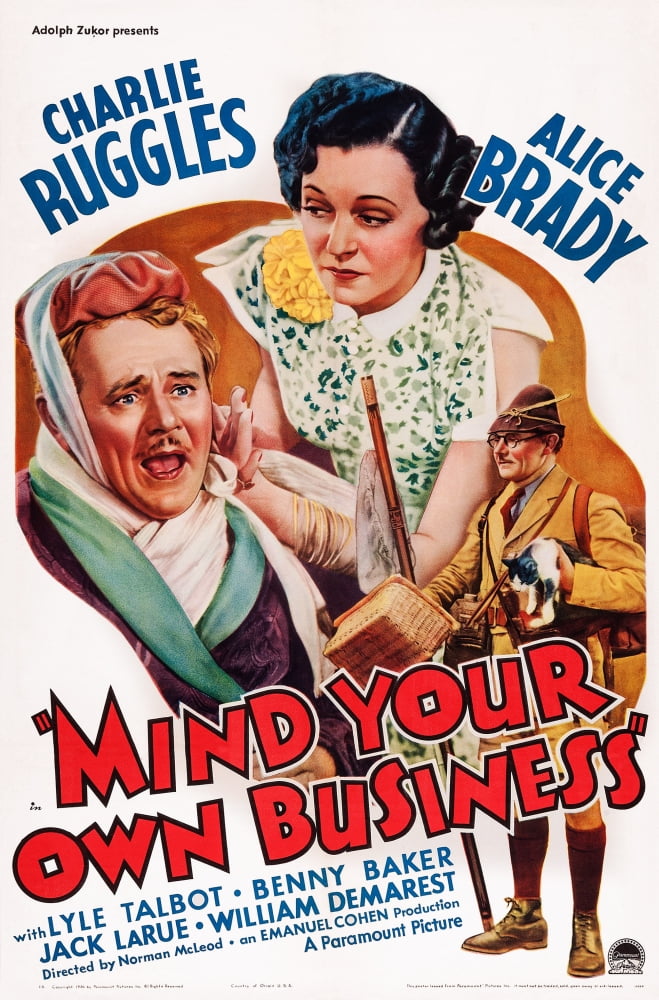 Mind Your Own Business 1936 movie masterprint poster featuring Alice Brady and Charles Ruggles.