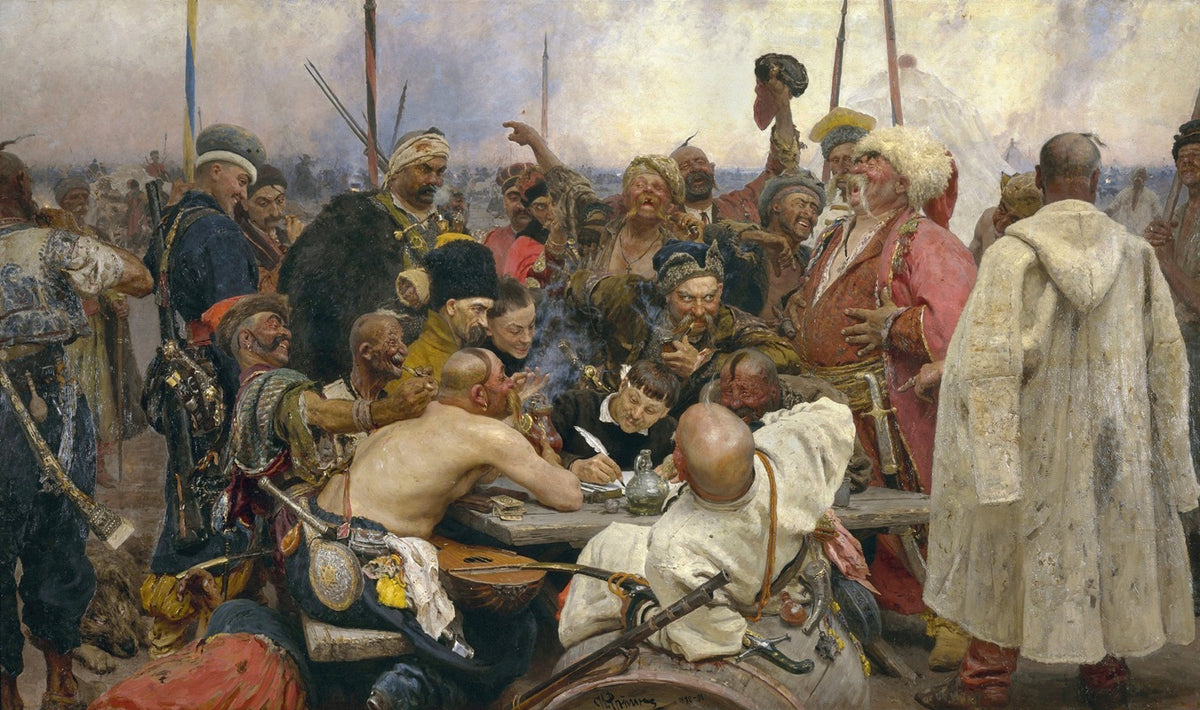 The Reply of the Zaporozhian Cossacks art print by Ilya Efimovich Repin