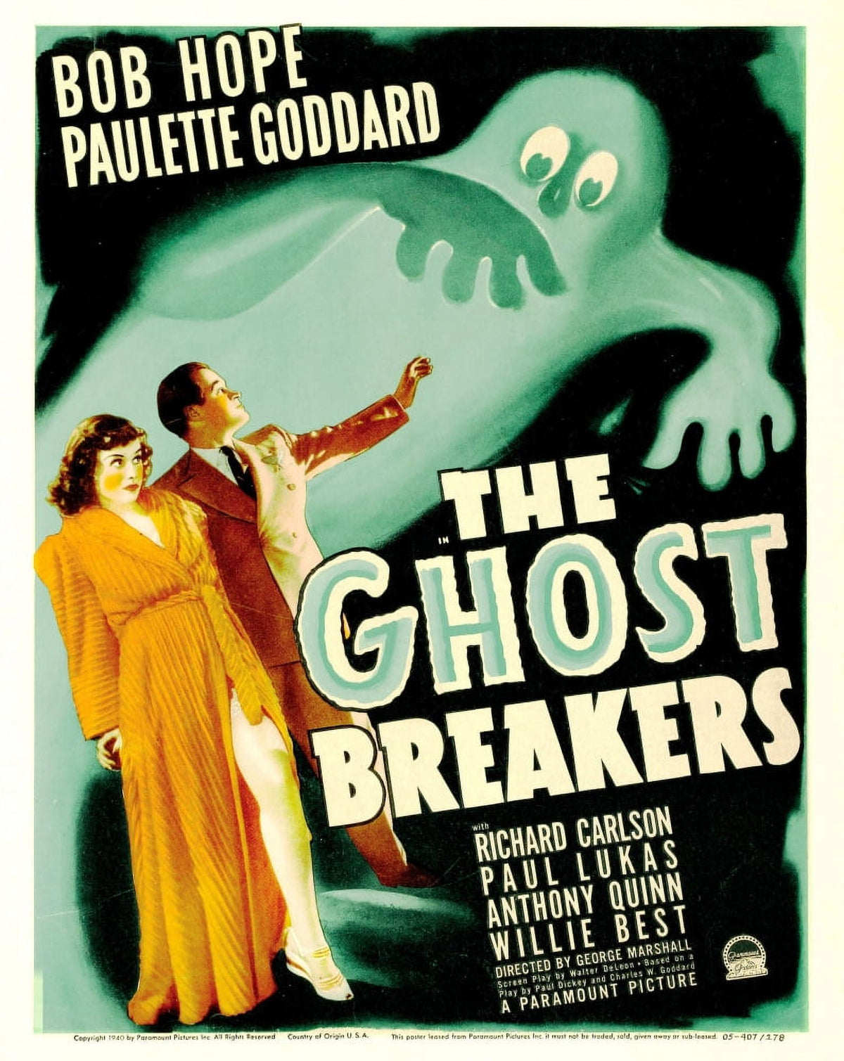 The Ghost Breakers movie poster print featuring Paulette Goddard and Bob Hope.