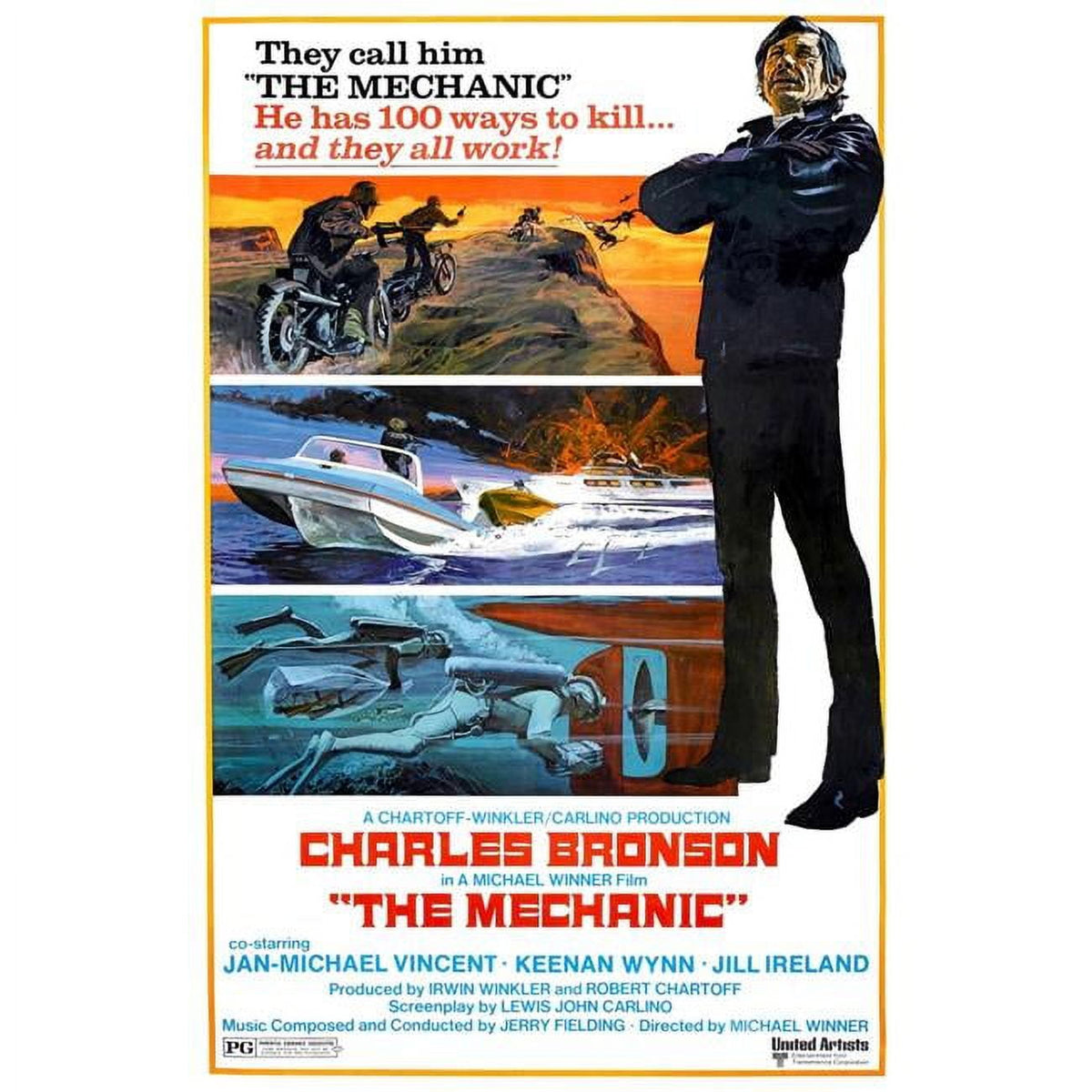 The Mechanic movie poster featuring Charles Bronson in action.