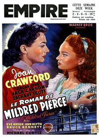 Mildred Pierce movie poster featuring Joan Crawford and Ann Blyth, 1945 classic film.