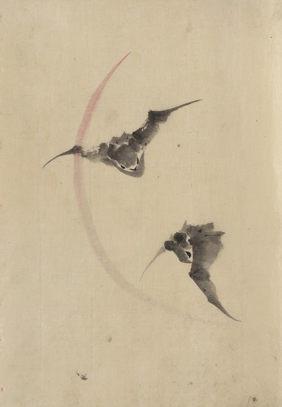 Two Bats Flying art print by Katsushika Hokusai, showcasing bats in flight.