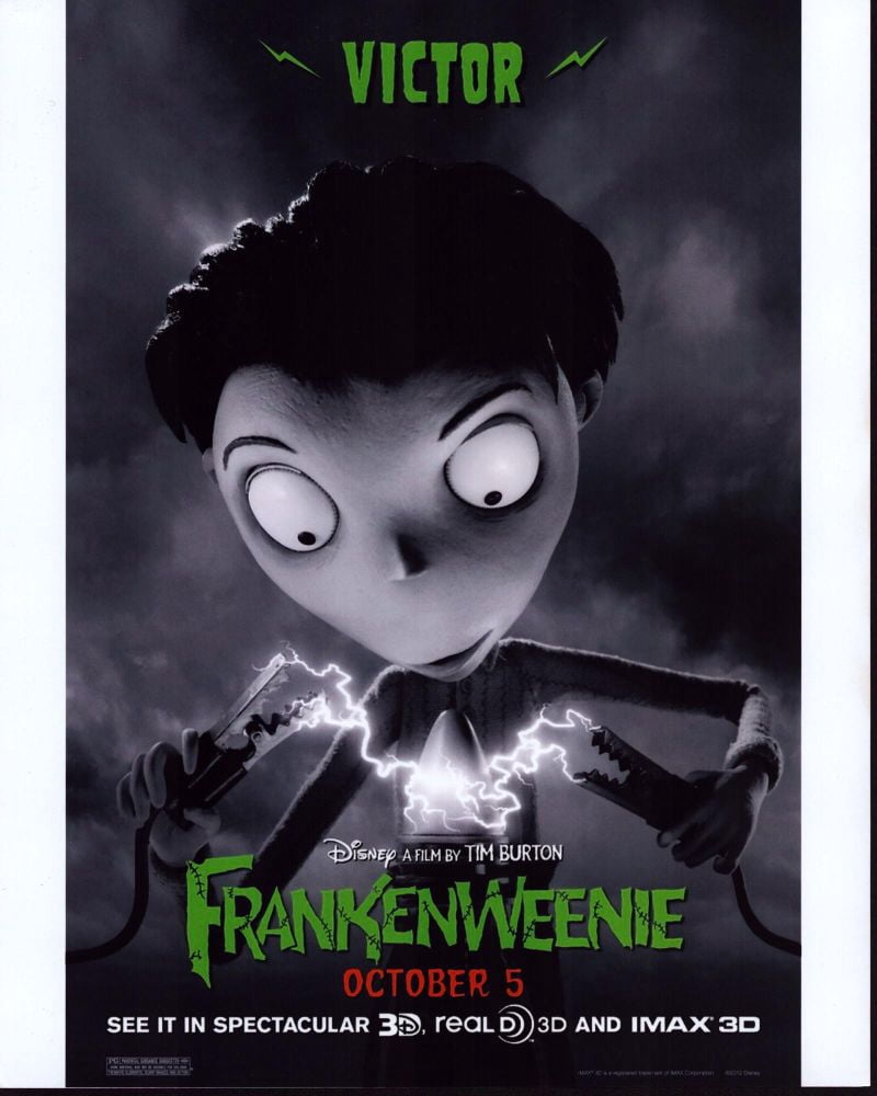 Frankenweenie movie promo poster print showcasing whimsical design.