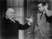 Alfred Hitchcock photo print of a man talking and smoking, perfect for film enthusiasts.