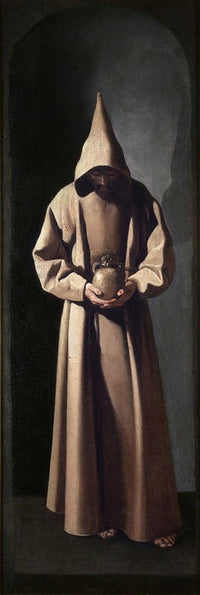 St. Francis Contemplating a Skull fine art print by Francisco de Zurbarán, Baroque artwork, 1635.
