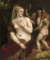 Venus With A Mirror art poster print showcasing the goddess Venus reflecting in a mirror.