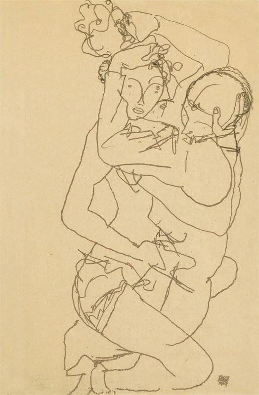Couple Embracing poster print by Egon Schiele, 1914 artwork.