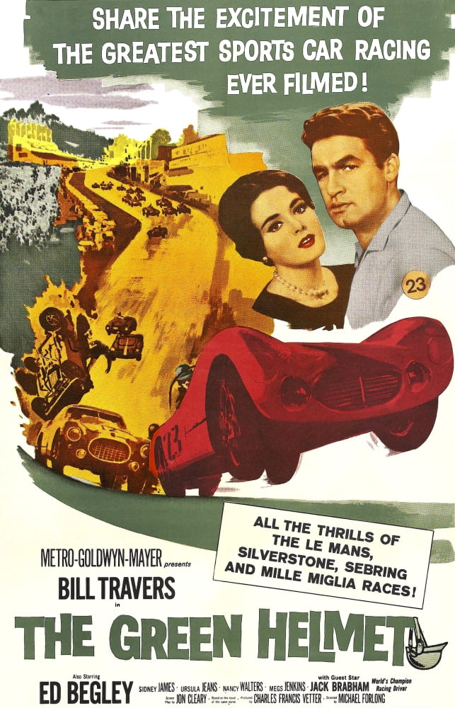 The Green Helmet movie poster featuring Nancy Walters and Bill Travers from 1961.