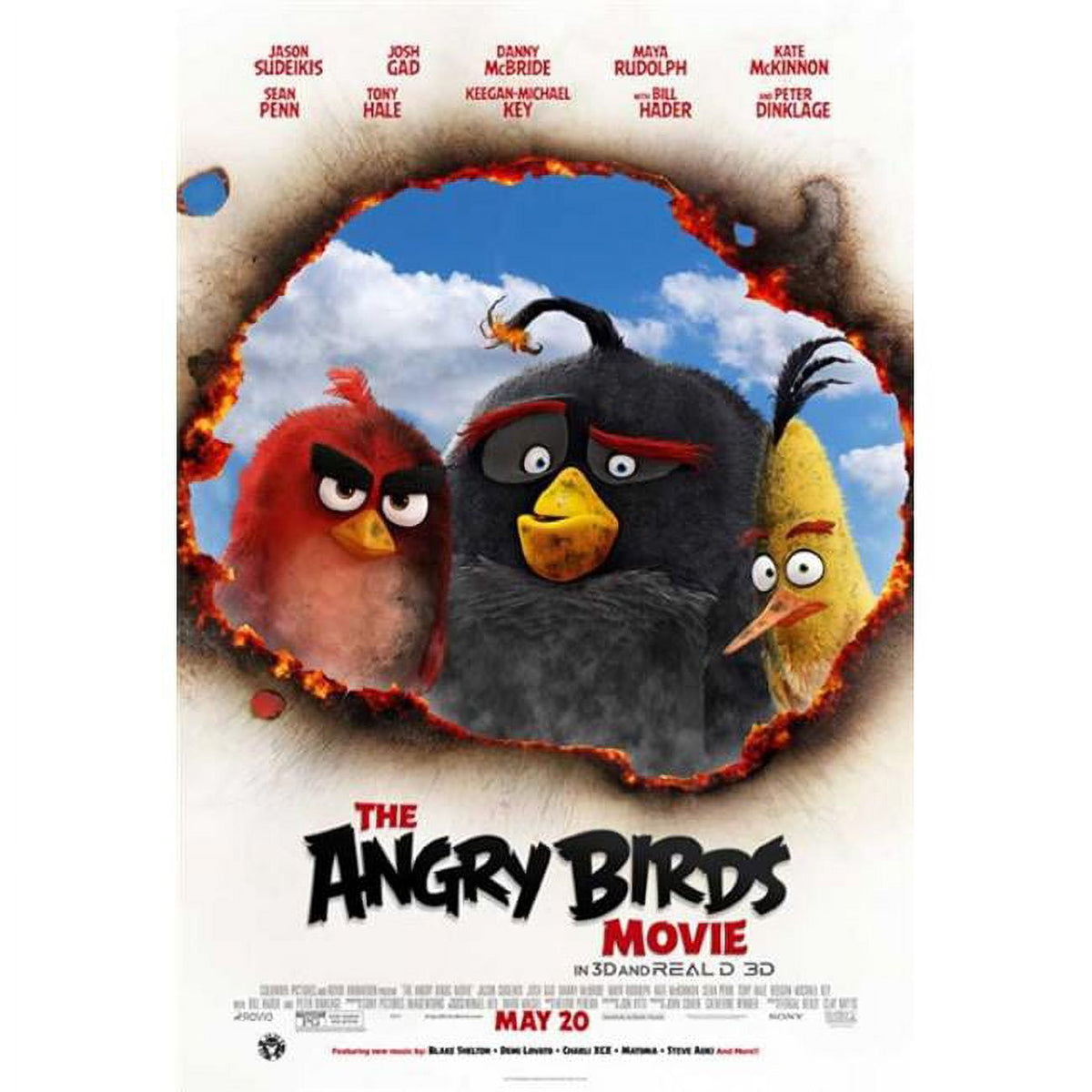 Angry Birds Movie Poster featuring colorful characters from the animated film, size 27x40.