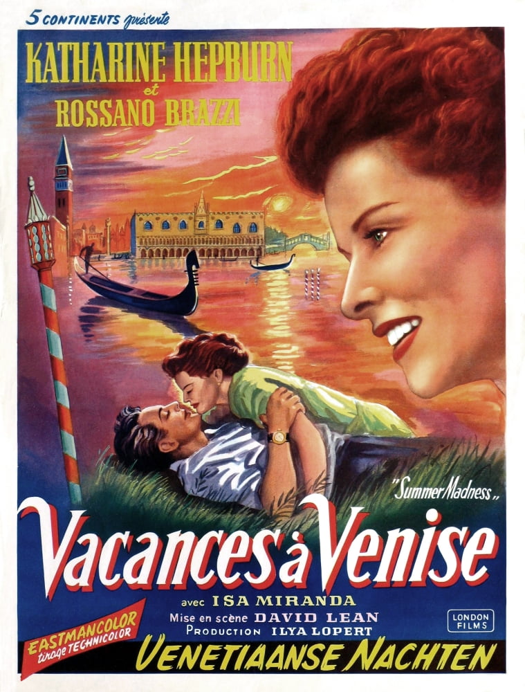 Summertime movie masterprint poster featuring Katharine Hepburn and Rosanno Brazzi, classic film art