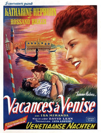 Summertime movie masterprint poster featuring Katharine Hepburn and Rosanno Brazzi, classic film art