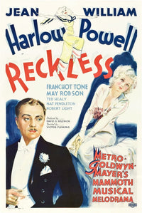 Reckless movie poster featuring William Powell and Jean Harlow, vintage 1935 film art.