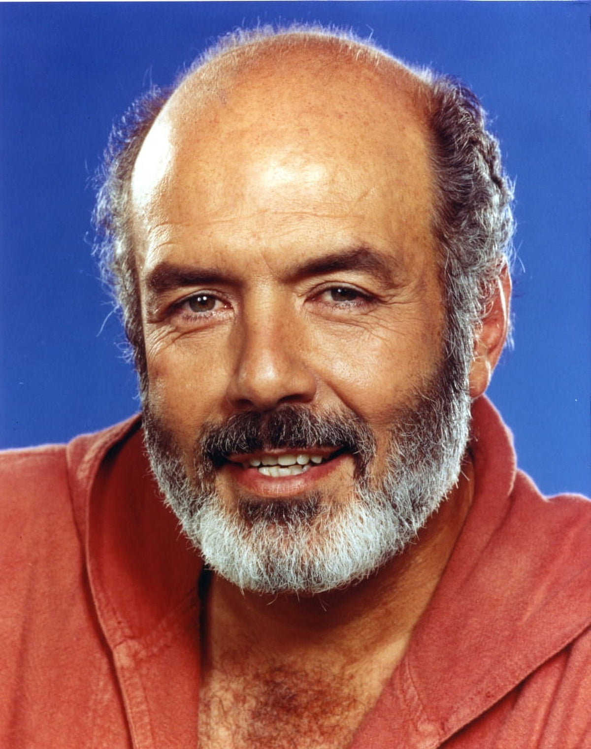 Close-up portrait photo print of Pernell Roberts with blue background.