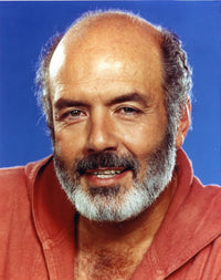 Close-up portrait photo print of Pernell Roberts with blue background.