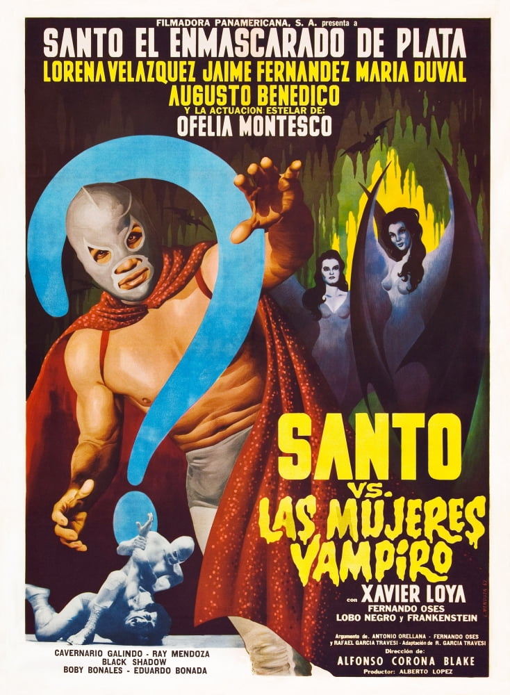 Vampire Women movie poster featuring Santo on Spanish Art 1962, available in multiple sizes.
