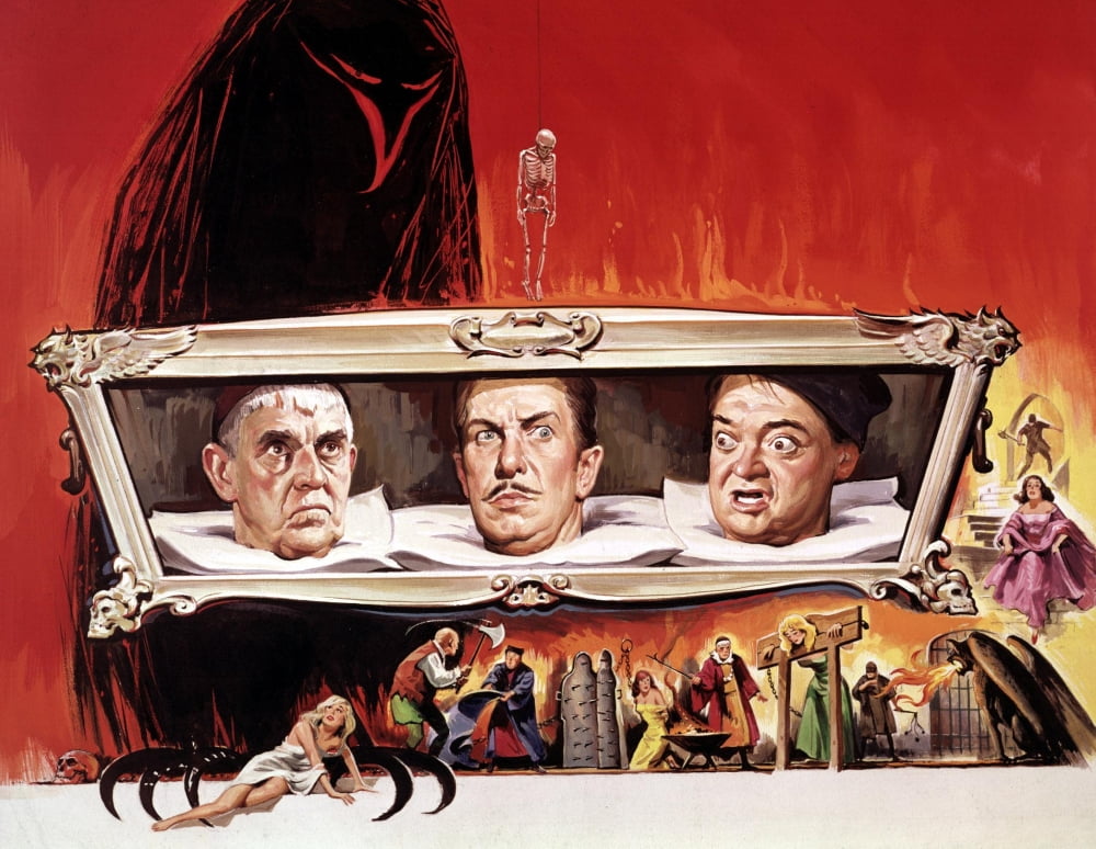 The Raven movie poster featuring Boris Karloff, Vincent Price, and Peter Lorre, 1963 masterprint.