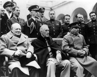 Yalta Conference photo print featuring Winston Churchill, Franklin Roosevelt, and Joseph Stalin.