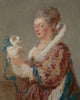 A Woman with a Dog poster print by Jean-Honoré Fragonard, showcasing a woman and her dog.