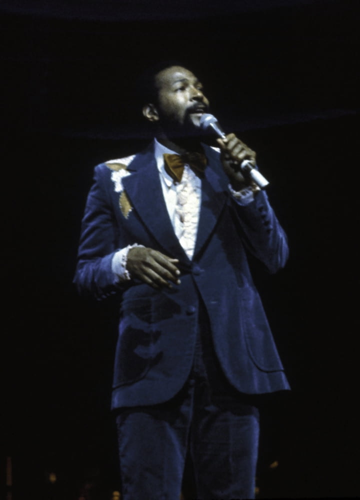 Marvin Gaye performing on stage in a blue suit photo print