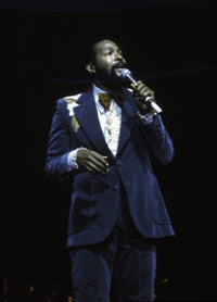 Marvin Gaye performing on stage in a blue suit photo print
