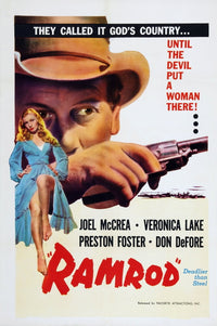 Ramrod movie masterprint poster featuring Joel McCrea and Veronica Lake from 1947.