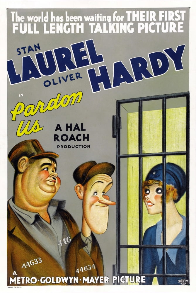 Pardon Us movie poster featuring Laurel and Hardy, 1931 classic film.