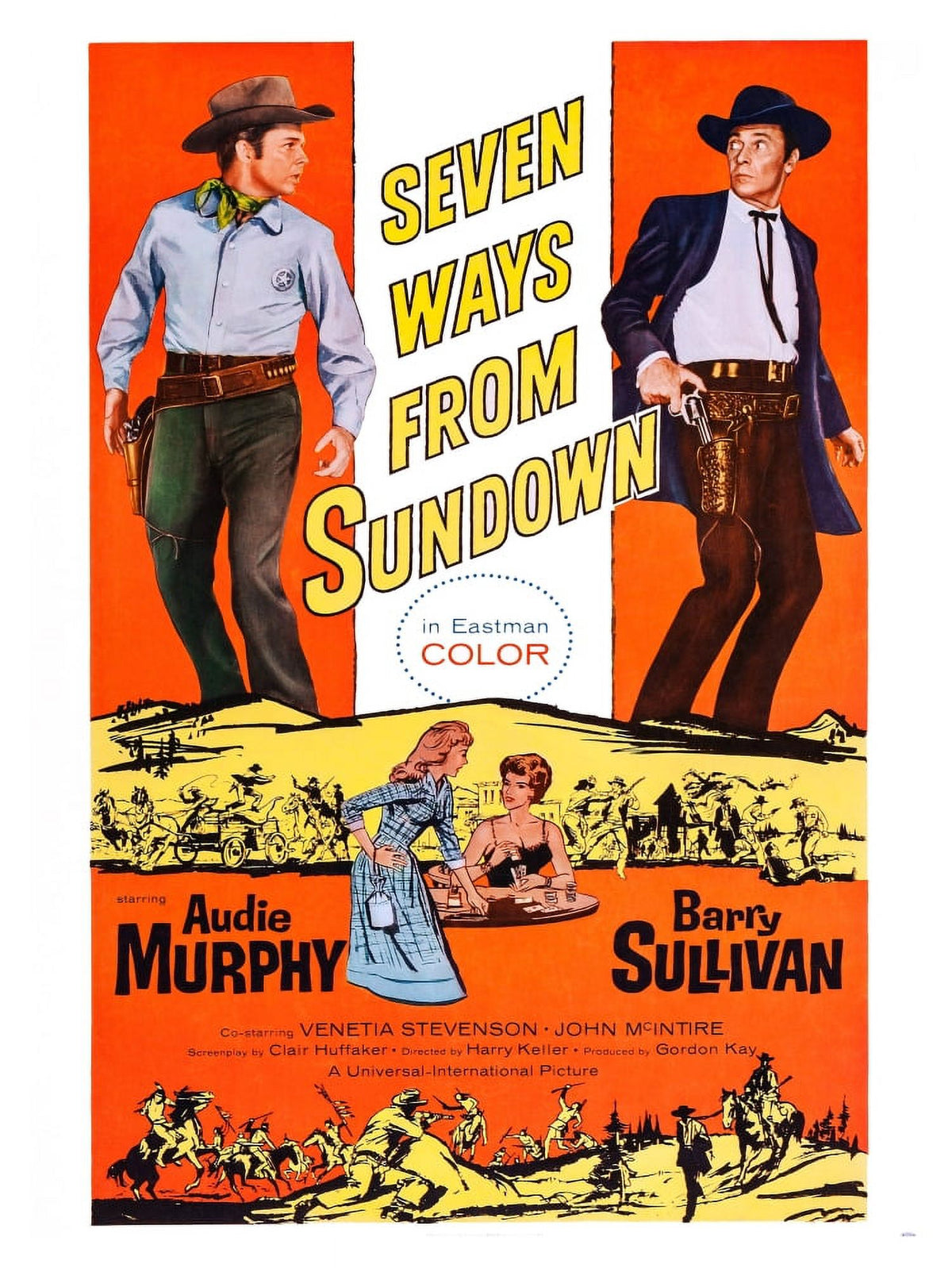Seven Ways From Sundown Movie Poster Art Print featuring Audie Murphy and Barry Sullivan.