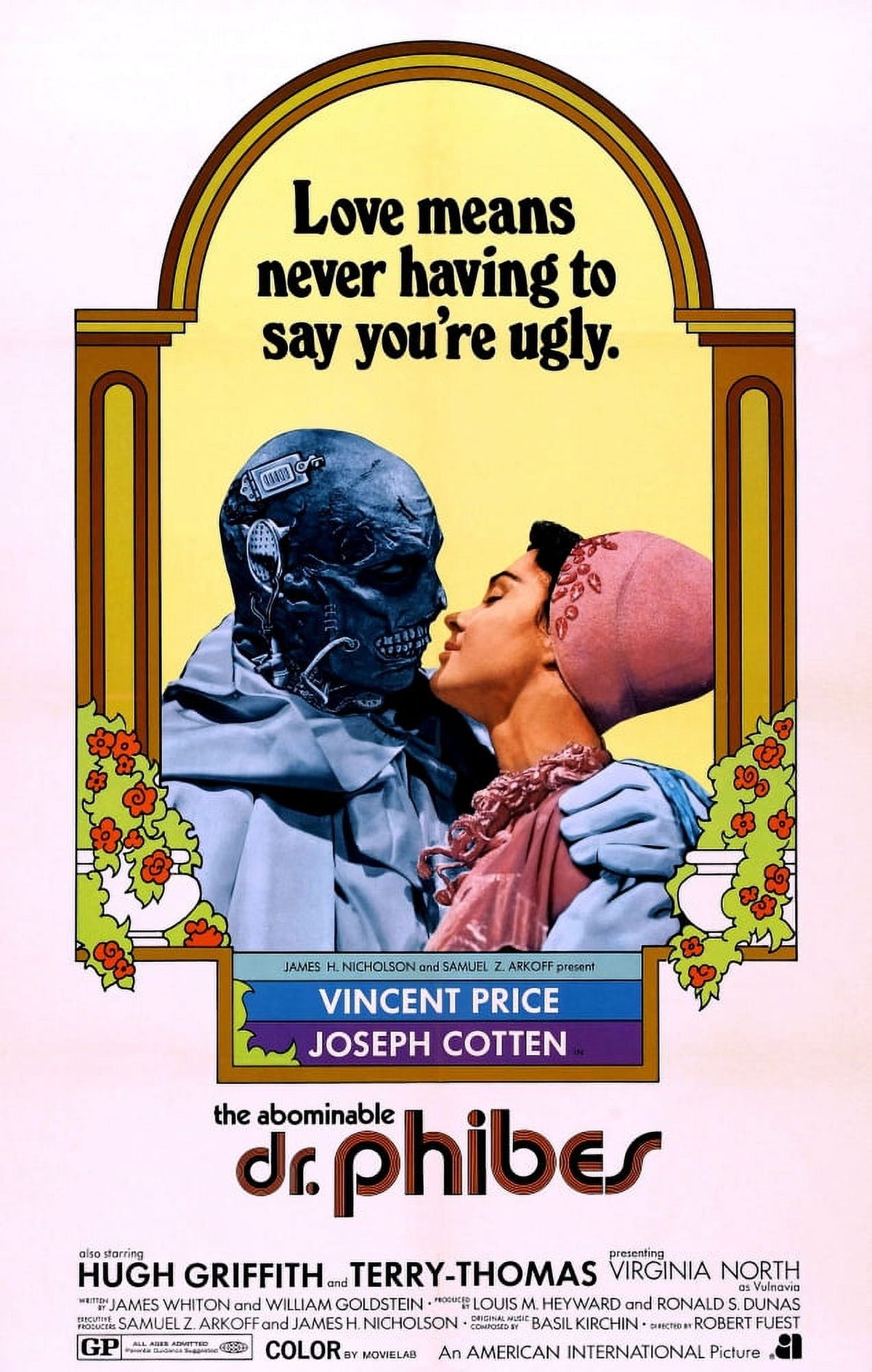 The Abominable Dr. Phibes movie poster print featuring Vincent Price and Virginia North.