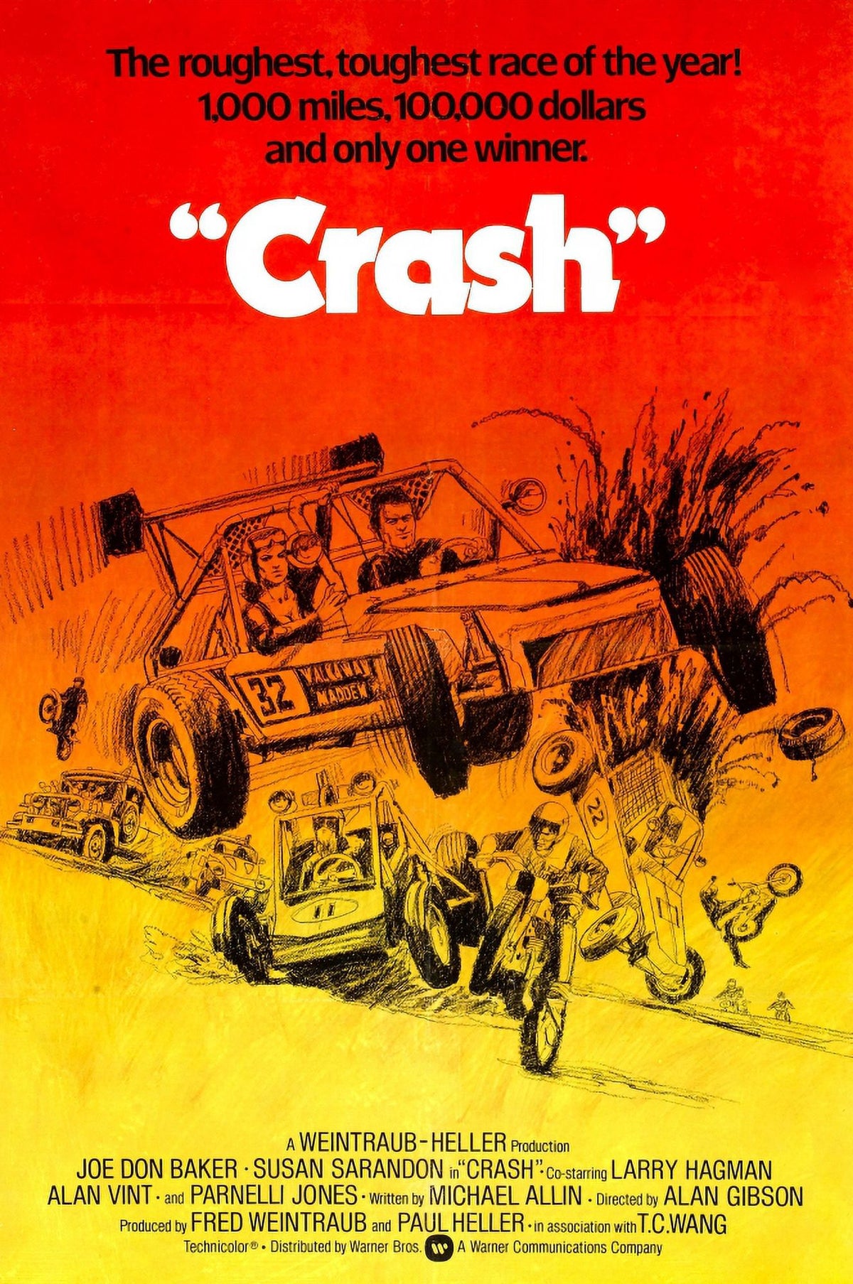 Checkered Flag or Crash movie poster print featuring Joe Don Baker in 1977.