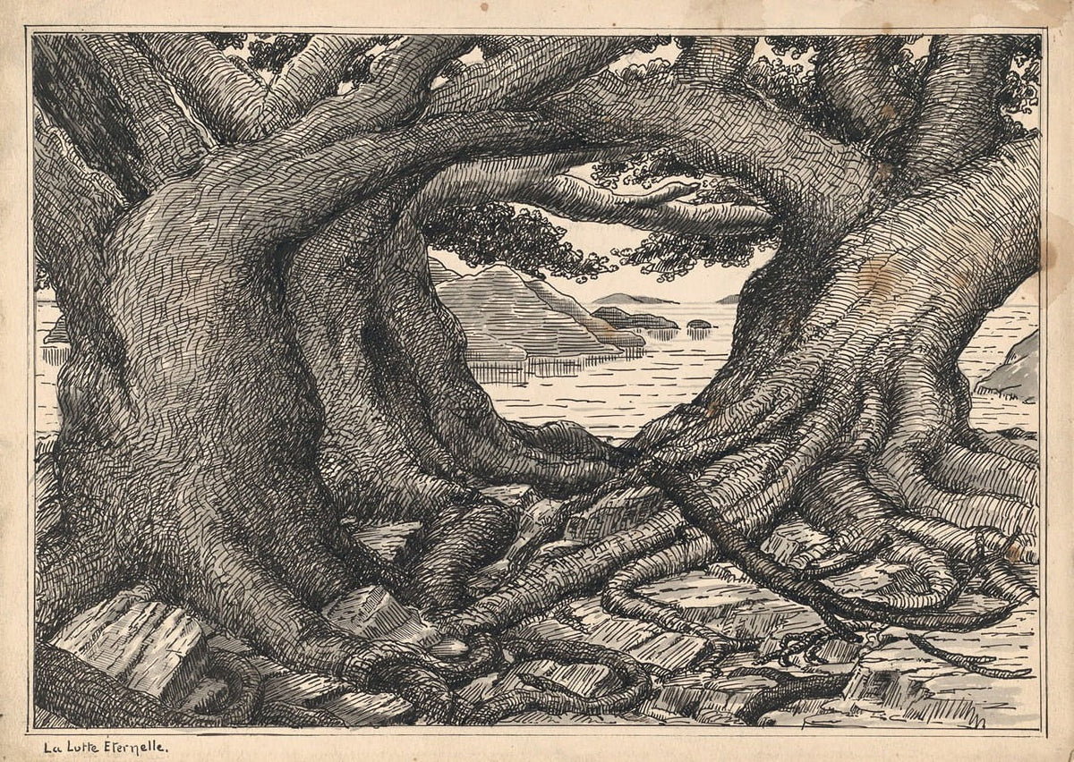 La Lutte Eternelle (The Eternal Struggle) poster print by Herbert Crowley, showcasing human conflict and resilience.