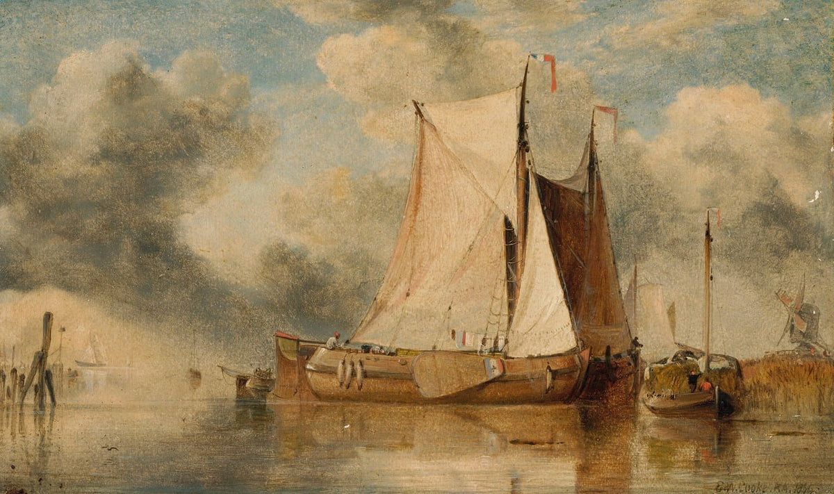 Dutch sailing boats on the Zuyder Zee with a windmill poster print by Edward William Cooke